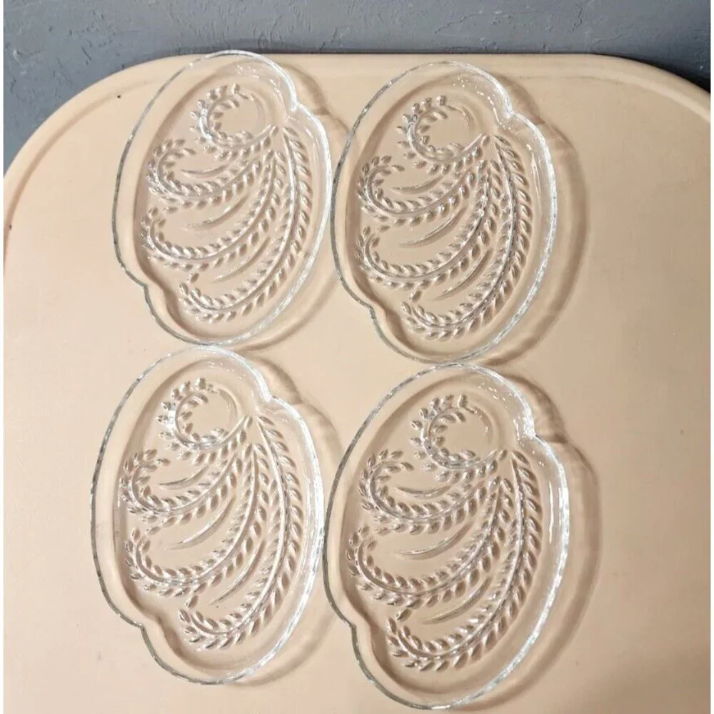 Vintage 1950'sFederal Glass Homestead Hospitality Snack Trays Plates Set‎ of 4